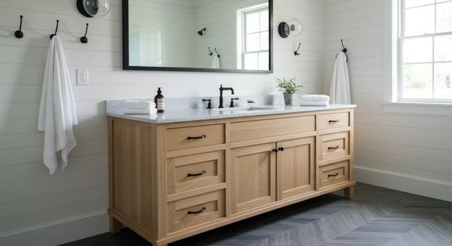 bathroom interior design with vanity mirror and sink