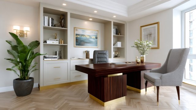modern luxury home office interior presenting executive workspace